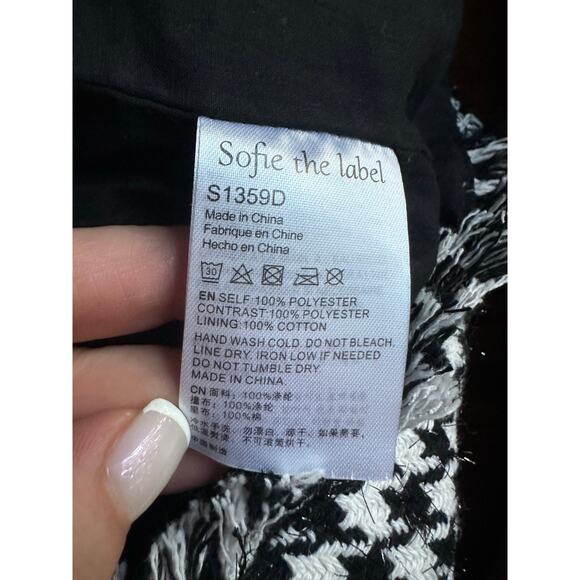 Sophia The Label  Sequin Houndstooth Tweed Bow Straps Fray Hem Medium Mini Dress - Picture 5 of 8